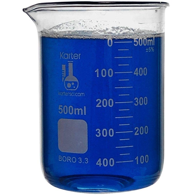 Karter Scientific 500ml Beaker, Low Form Griffin, Borosilicate 3.3 Glass, Double Scale, Graduated, Karter Scientific 213D26 (Single) - Image 1